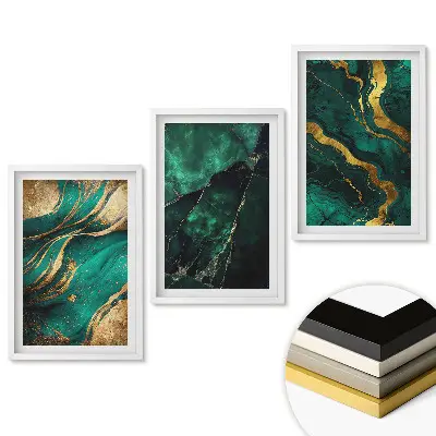 Triptych v rámu Zlaté akcenty na zeleném pozadí