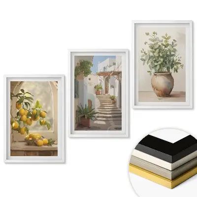 Triptych v rámu Citrony, schody a zelené rostliny