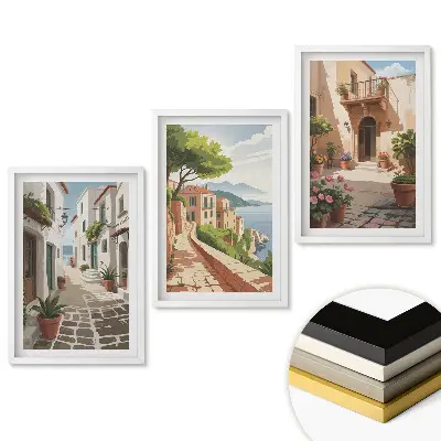 Triptych v rámu Malebné uličky a výhledy na moře