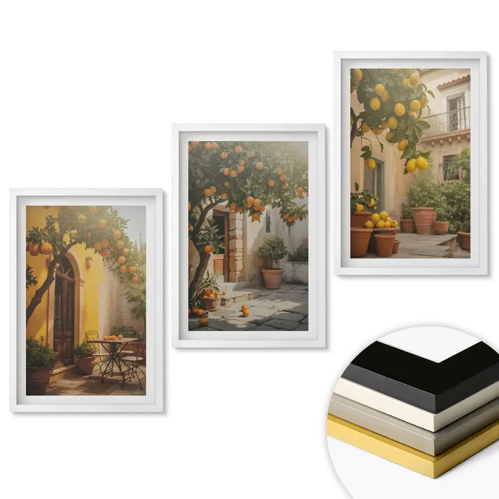 Triptych Ovoce na slunci pod stromem v rámu
