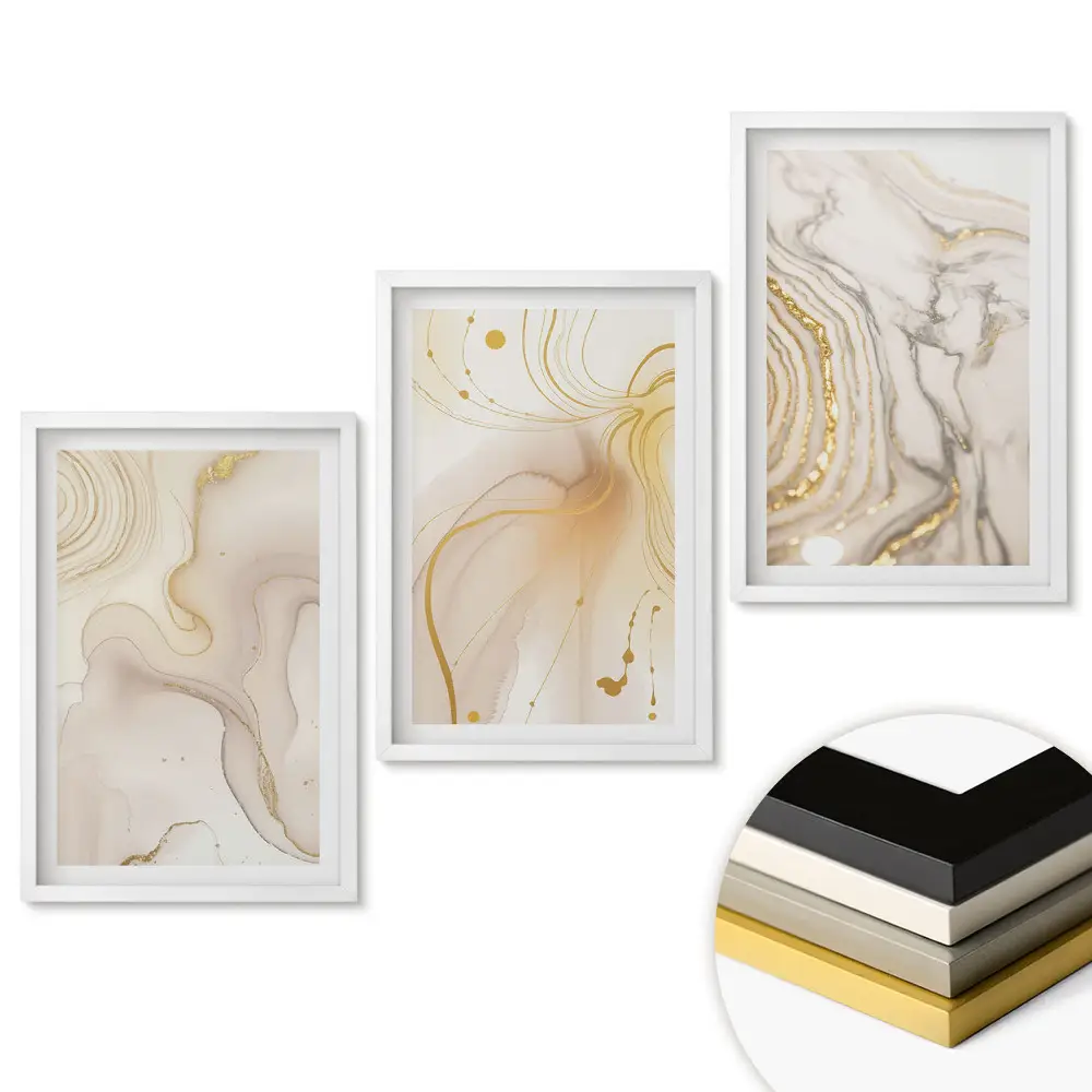 Triptych v rámu Elegance v odstínech zlaté a béžové