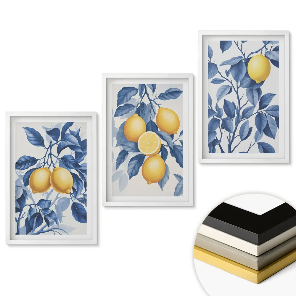 Triptych v rámu Citronová inspirace v modrých odstínech