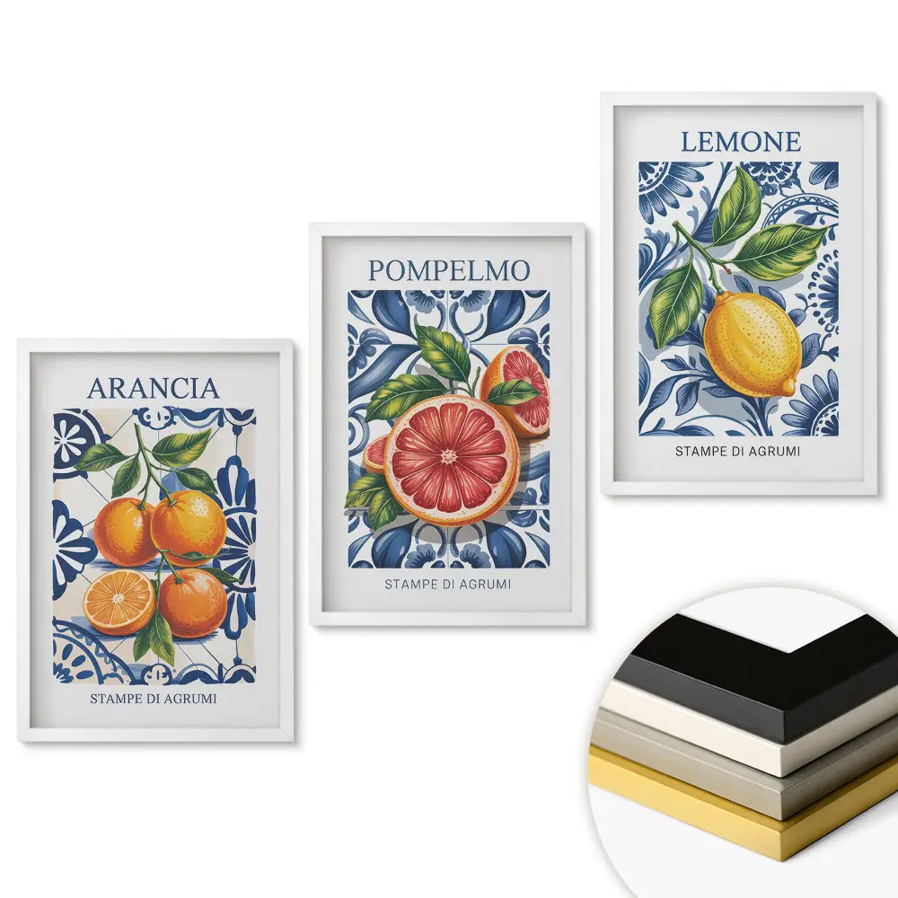 Triptych v rámu Citrusové plody v barevné grafice
