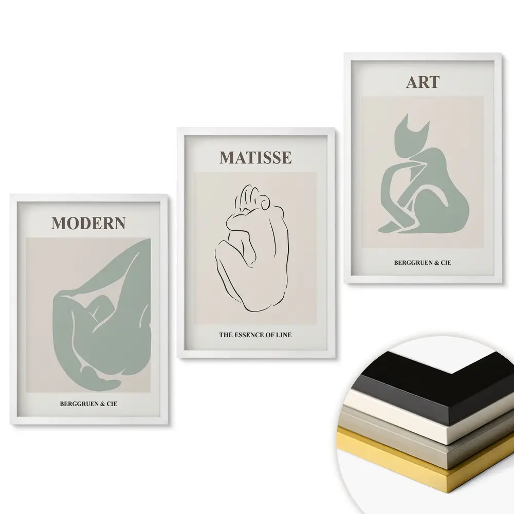 Minimalistické triptychové umělecké dílo v rámu