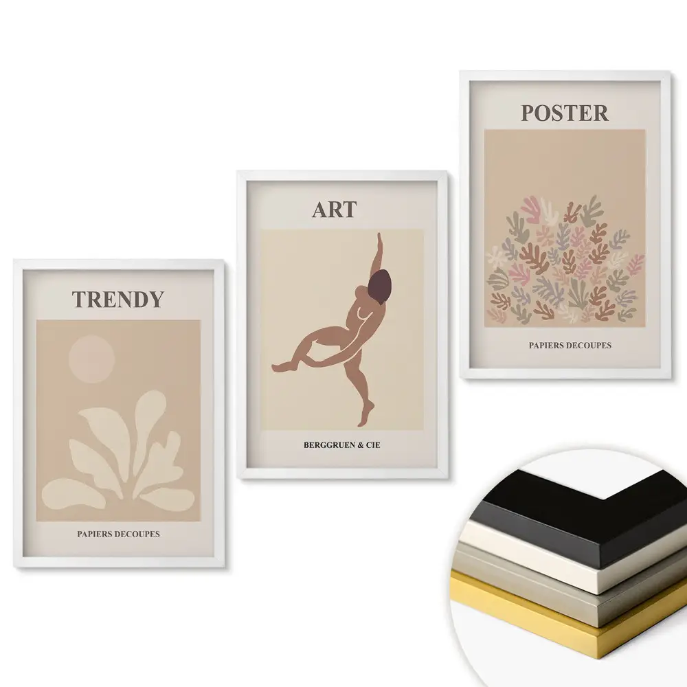 Sada obrazů do obývacího pokoje se stylovou grafikou pro moderní interiér