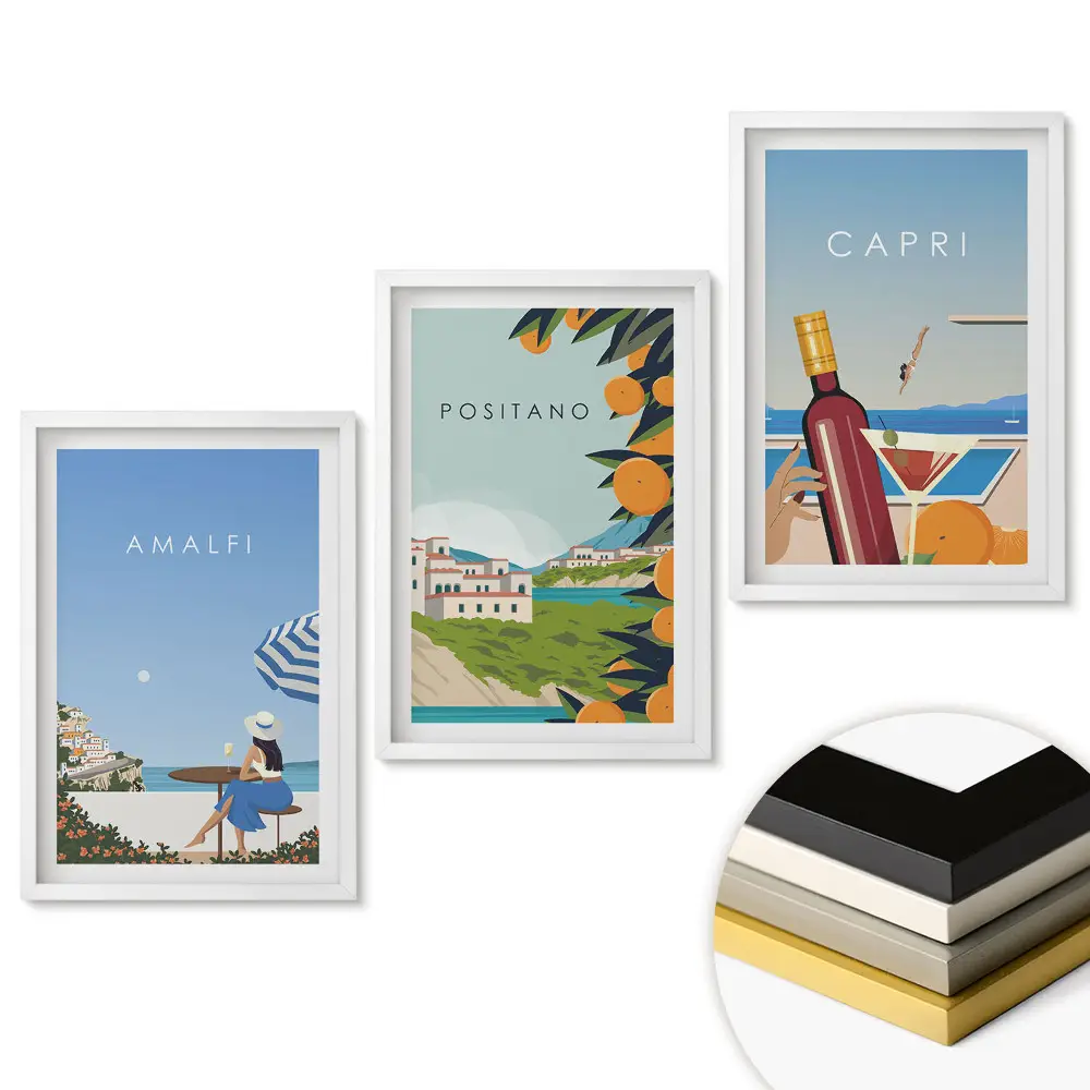 Triptych v rámu Dovolená v Itálii: Amalfi, Positano a Capri