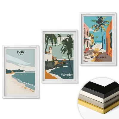 Triptych v rámu Tropická místa v retro stylu
