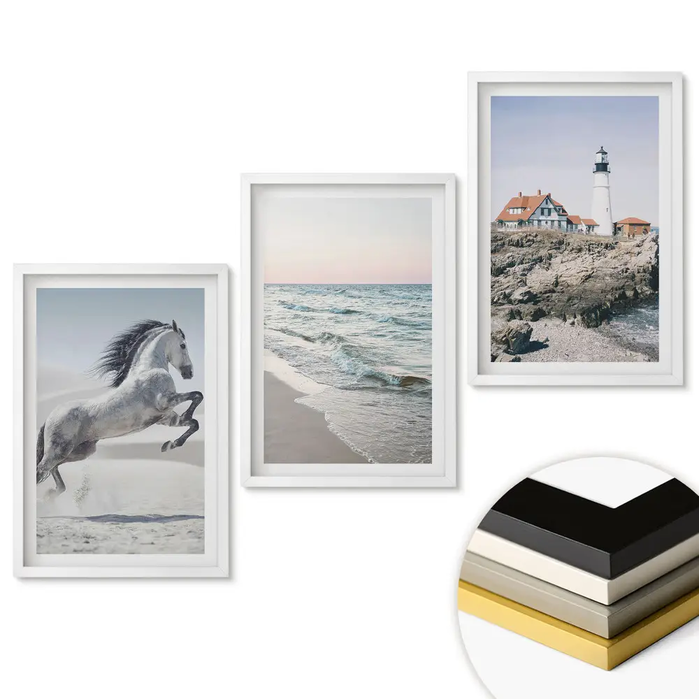 Triptych v rámu Koně, moře a maják
