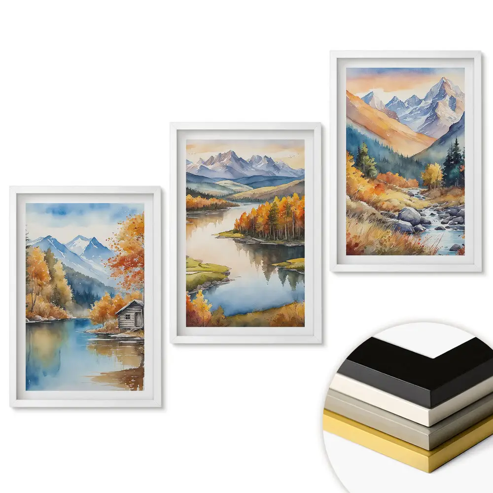 Triptych v rámu Podzimní horská krajina u vody