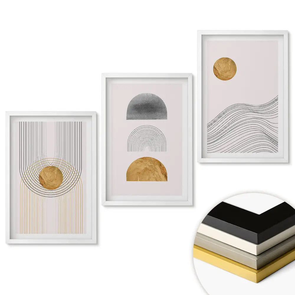 Triptych Abstraktní kompozice s geometrickými tvary v rámu