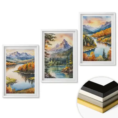 Triptych v rámu Malebné horské a vodní krajiny