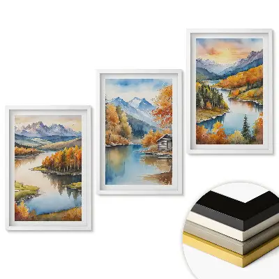Set obrazů do obýváku Podzimní horská a vodní krajina