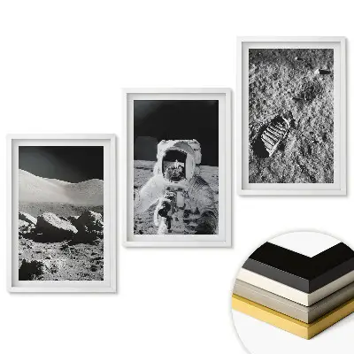 Triptych Cesta na Měsíc v černobílém rámu