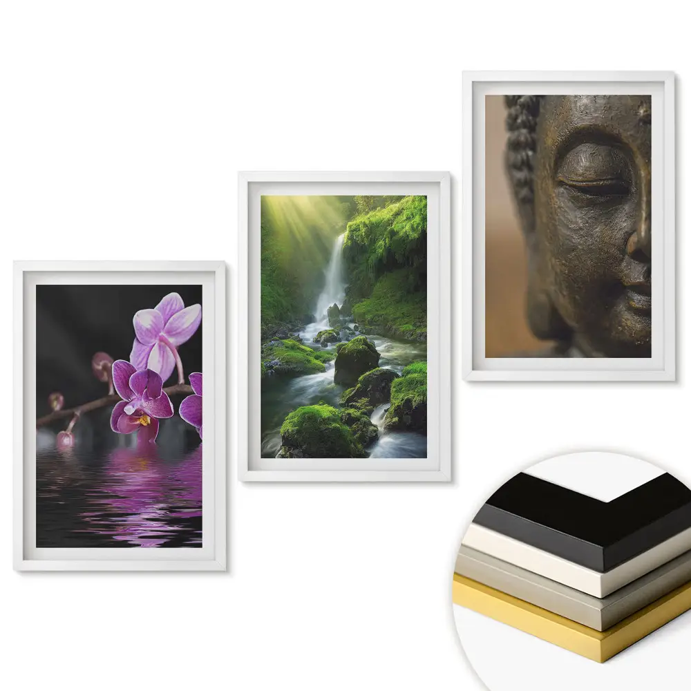 Triptych Květiny, voda a klid přírody v rámu