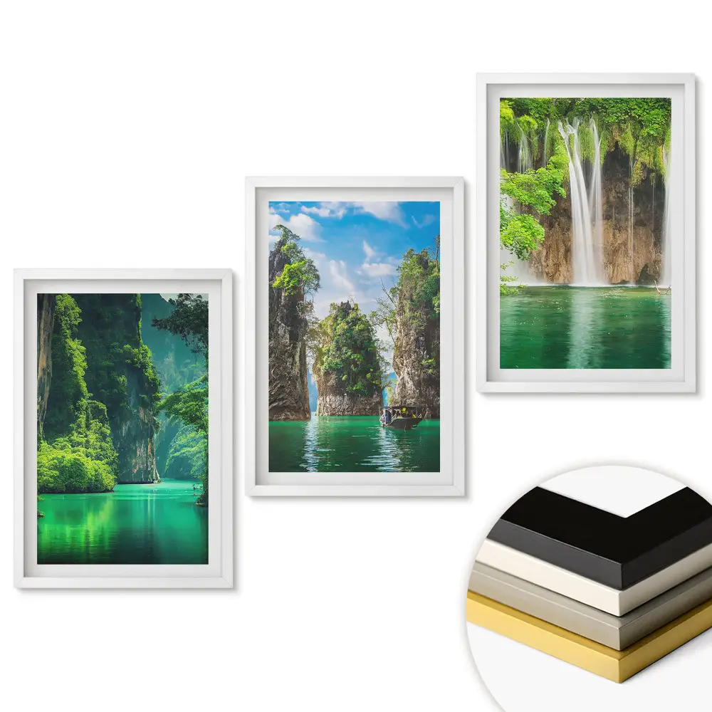 Triptych v rámu Tropická krajina s vodopády a skalami