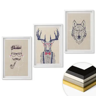 Set obrazů do obýváku Stylová zvířata a lidé v ilustracích