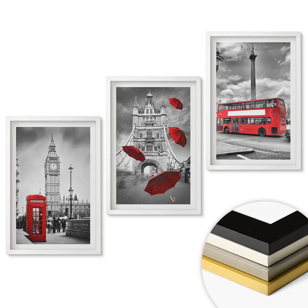 Triptych v rámu Londýnské symboly v monochromatickém provedení