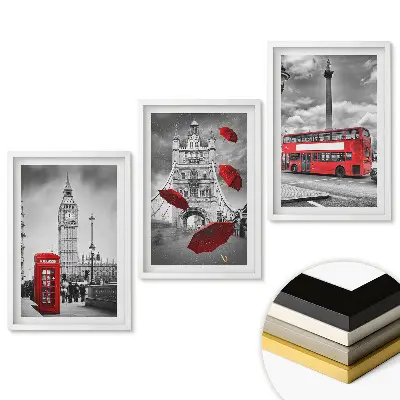 Triptych v rámu Londýnské symboly v monochromatickém provedení