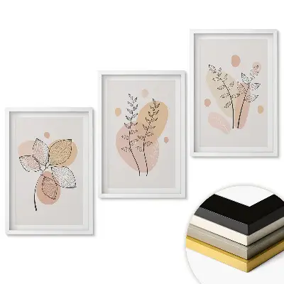 Triptych v rámu Stylová grafika s rostlinnými motivy