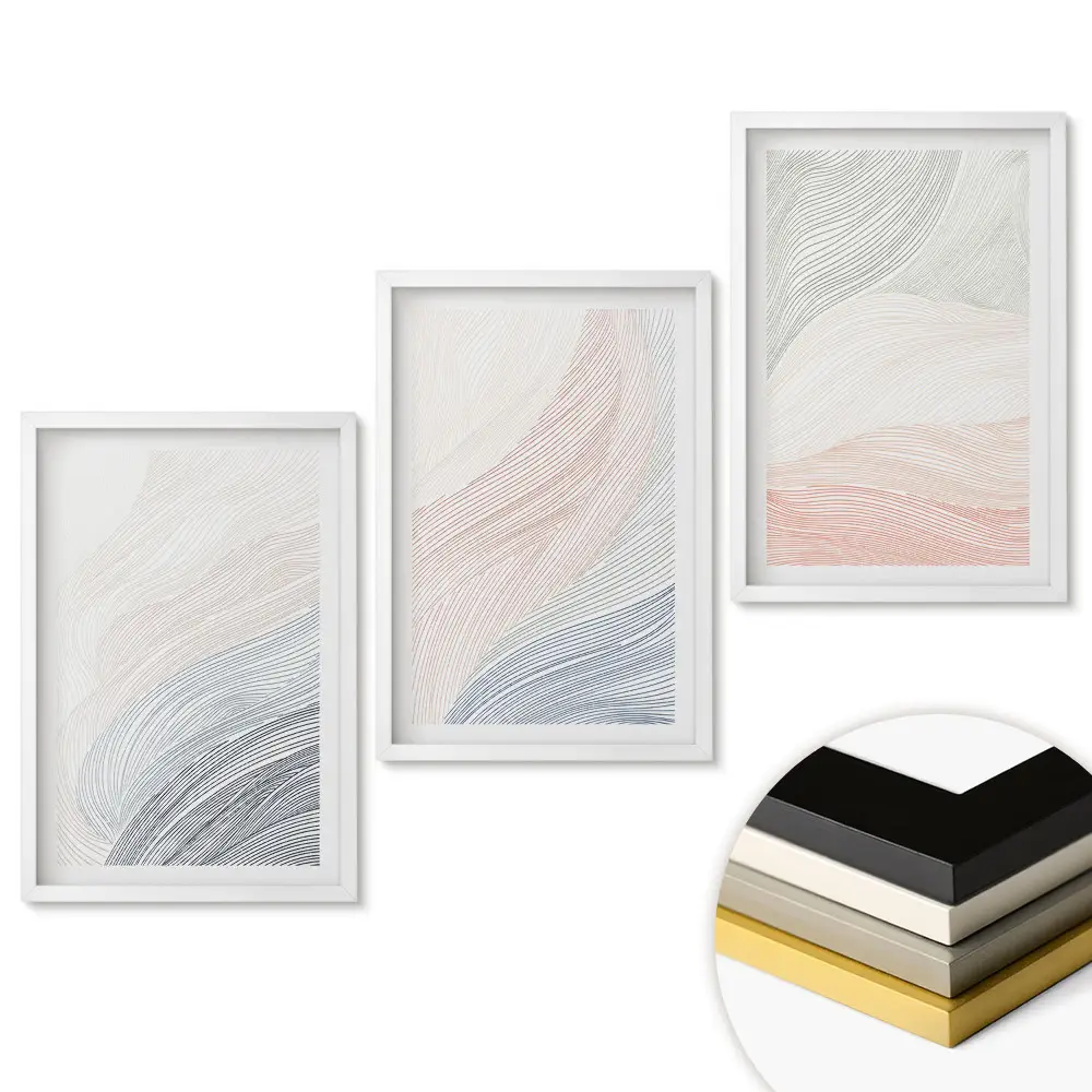Triptych v rámu Abstraktní vlny v jemných barvách