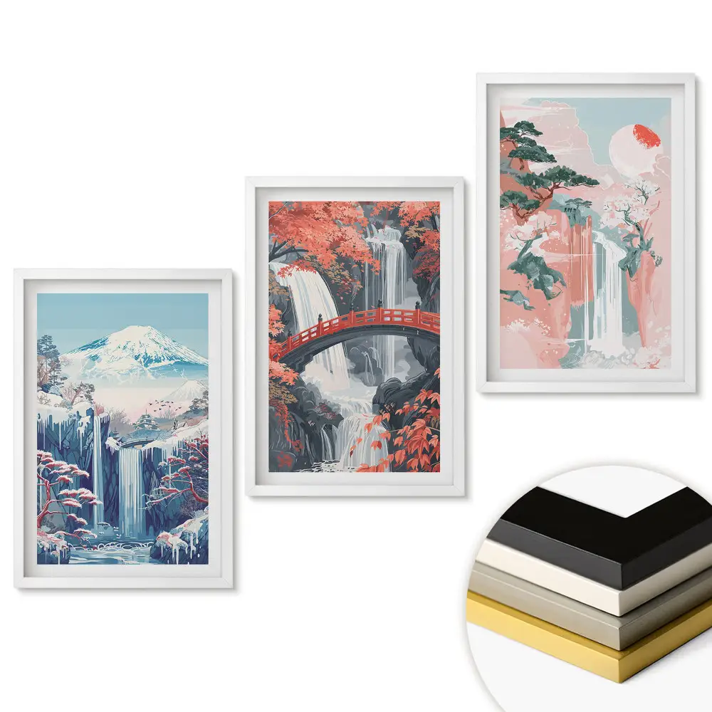 Triptych v rámu Fenomenální vodopády v malebné krajině