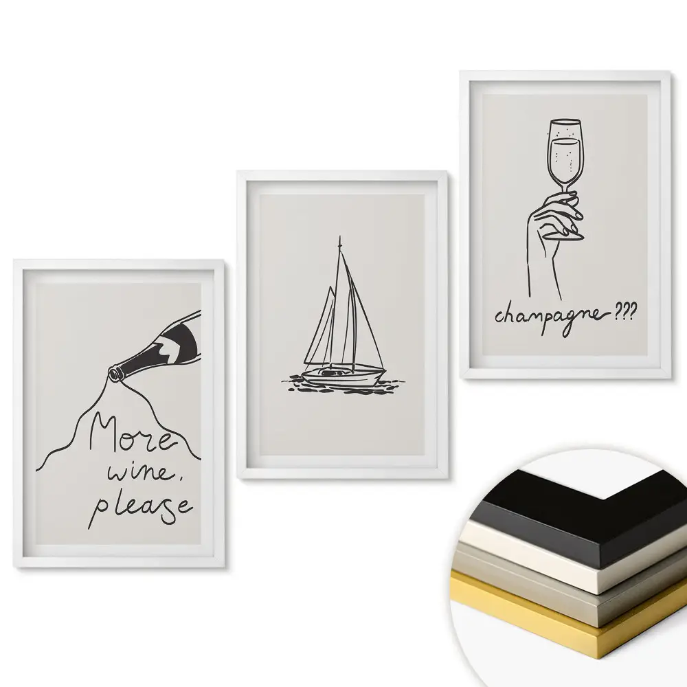 Triptych v rámu Víno, šampaňské a plachetnické sny
