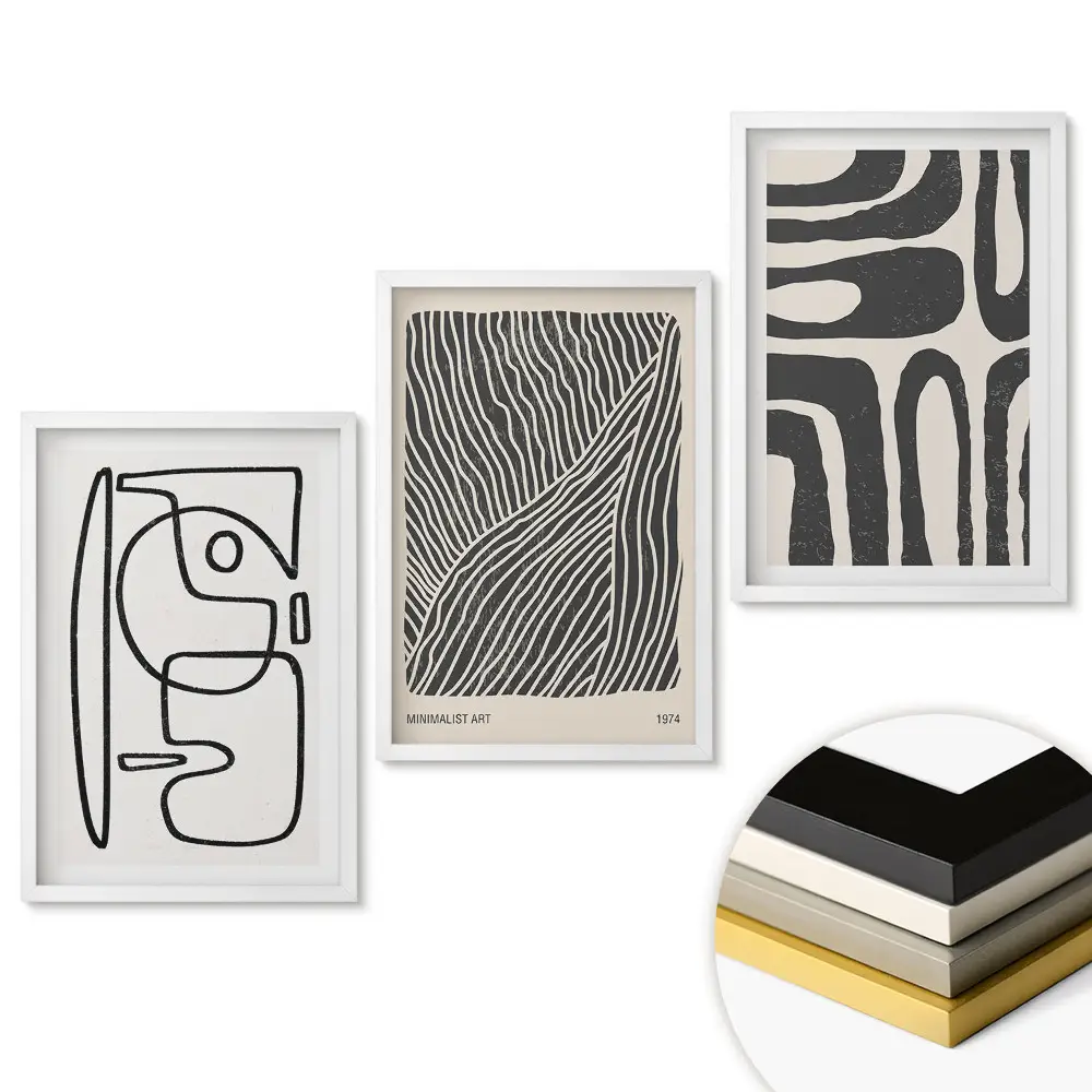 Triptych v rámu Abstraktní tvary v minimalistickém stylu