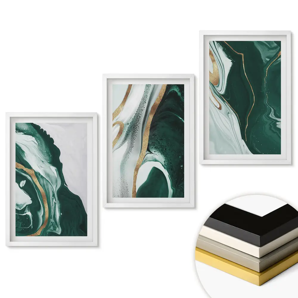 Triptych v rámu Zelené abstrakce s jemnými akcenty