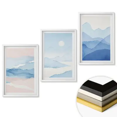 Triptych v rámu Abstraktní krajiny v odstínech modré