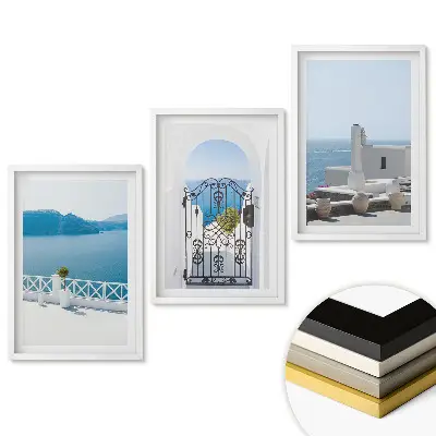 Triptych v rámu Malebné výhledy na moře v bílém rámu
