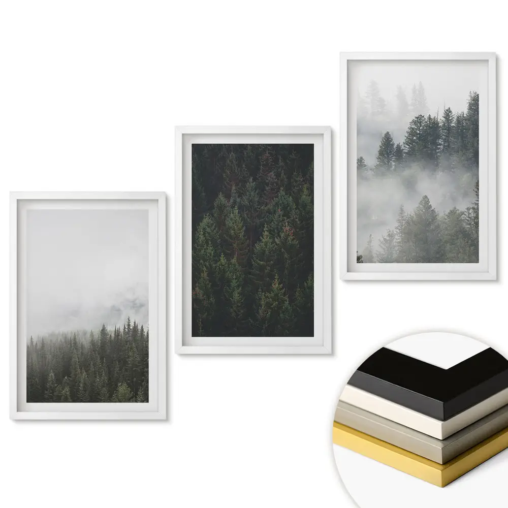 Triptych Mlžná lesní scenérie v rámu
