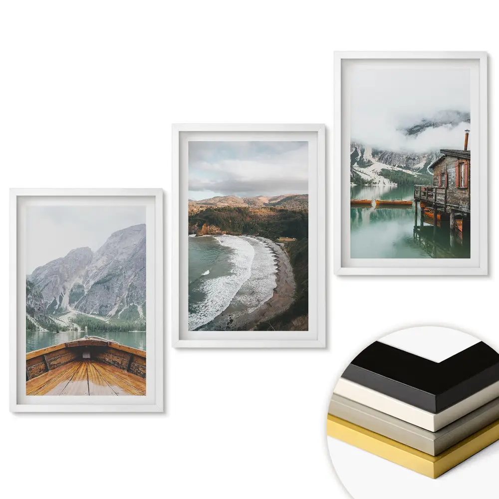 Triptych v rámu Malebné výhledy na hory a jezera