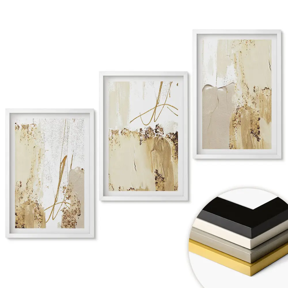 Triptych Abstraktní kompozice ve zlatých odstínech v rámu