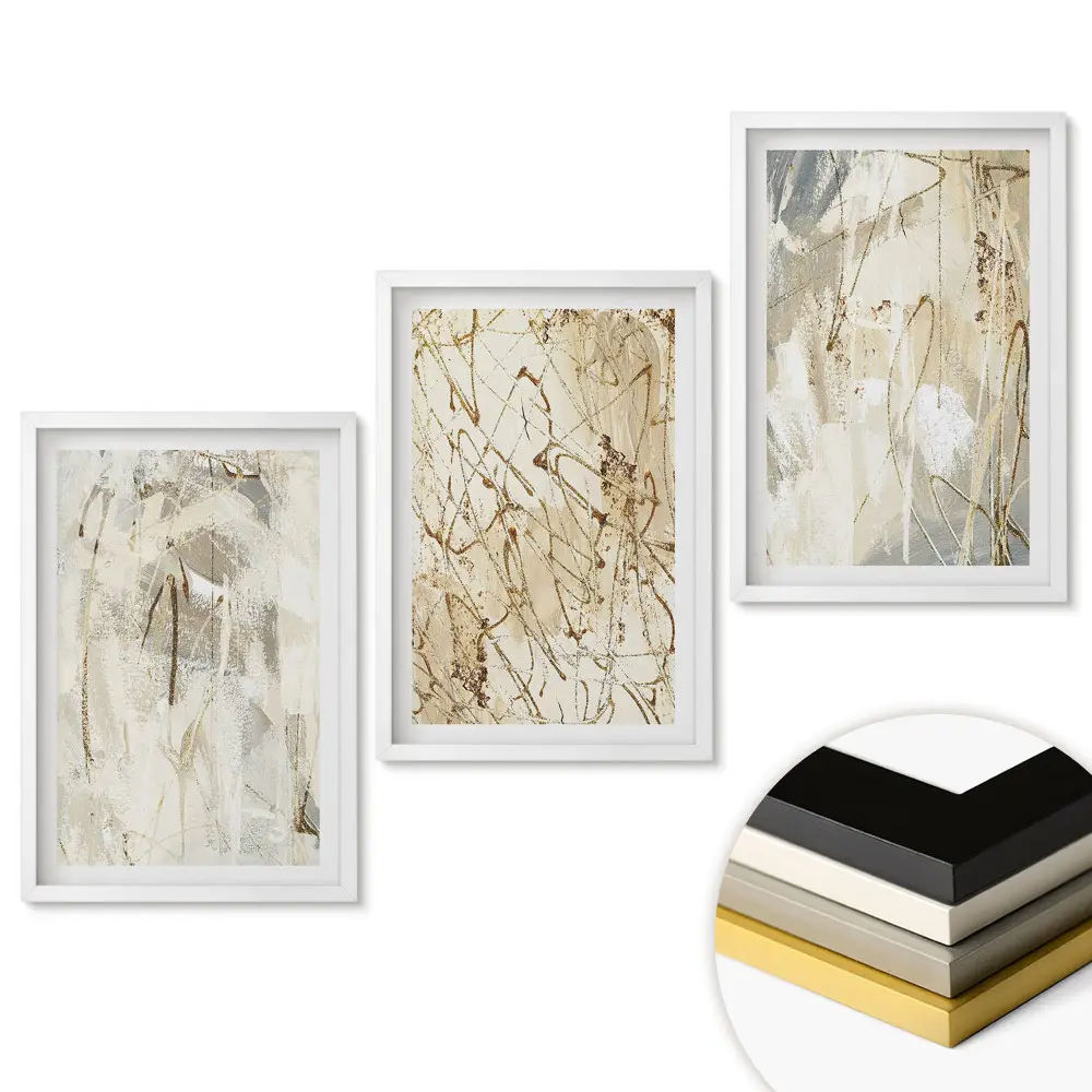 Triptych v rámu Abstraktní kompozice v jemných odstínech
