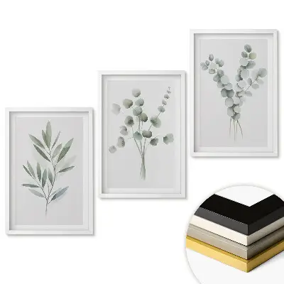 Set obrazů do obýváku Zelené akcenty v minimalistickém stylu