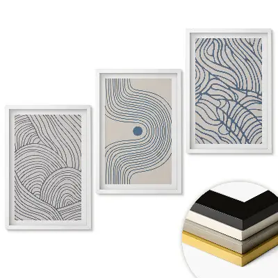 Triptych v rámu Abstraktní linie v odstínech modré
