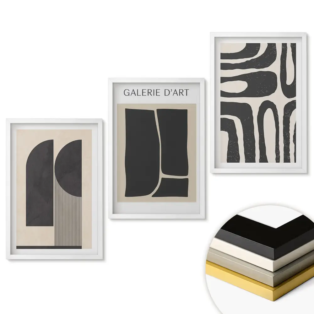 Triptych Abstraktní formy a tvary v umění v rámu