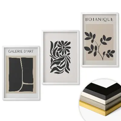 Triptych v rámu Moderní grafika s rostlinnými motivy