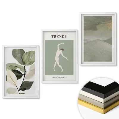Moderní triptych v rámu s rostlinným motivem
