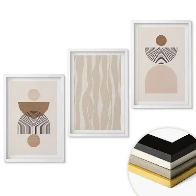 Triptych v rámu Abstraktní tvary v odstínech béžové