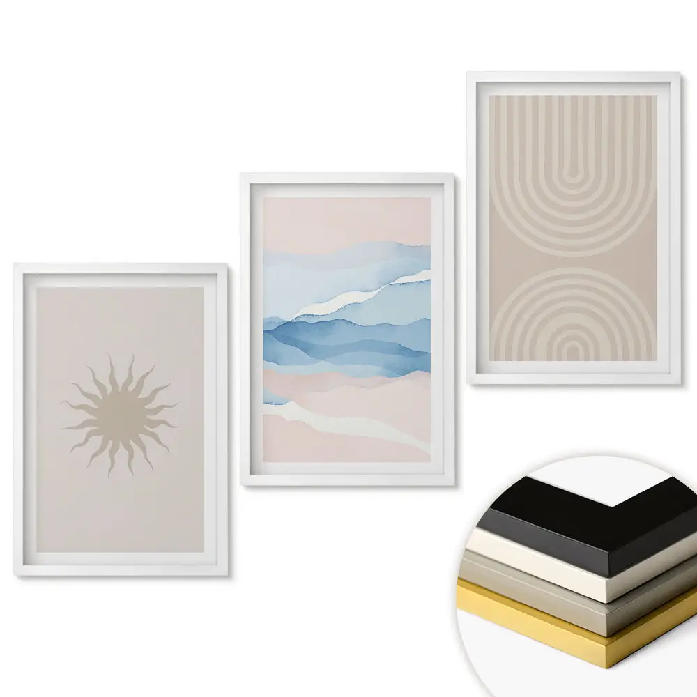 Triptych Abstraktní krajiny v tlumených barvách v rámu