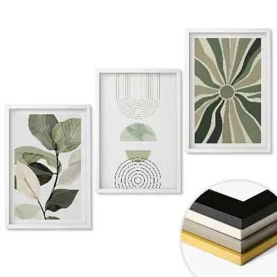 Set obrazů do obýváku Zelené inspirace v minimalistickém stylu