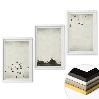 Triptych v rámu Ptáci za letu na pozadí přírody