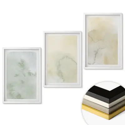 Triptych v rámu Abstraktní akvarely v tlumených barvách