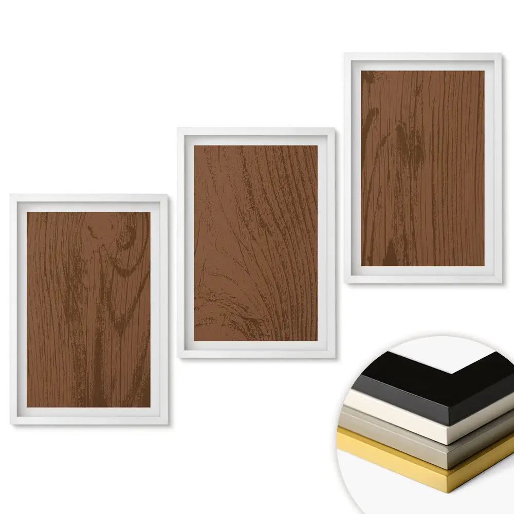 Minimalistické triptychové obrazy v rámu v hnědých odstínech