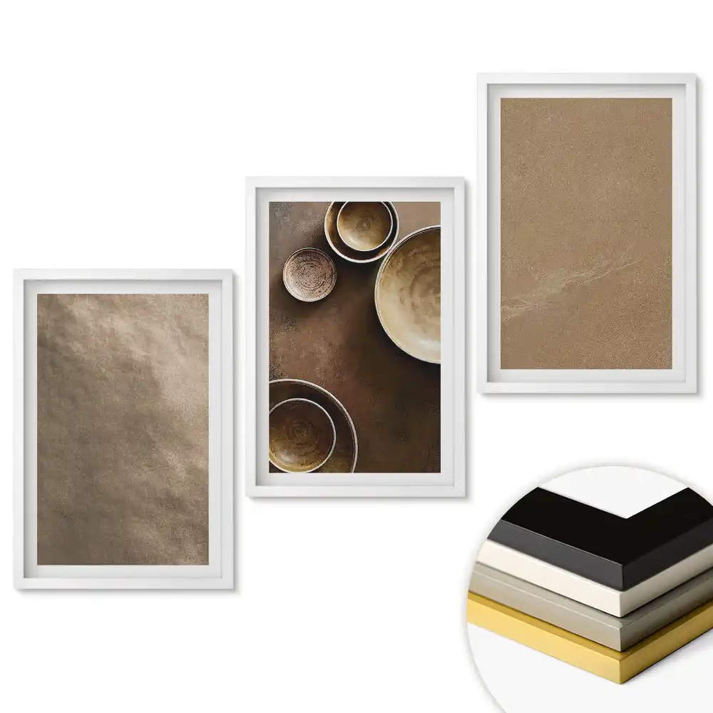 Set obrazů do obývacího pokoje s minimalistickými kompozicemi v neutrálních odstínech