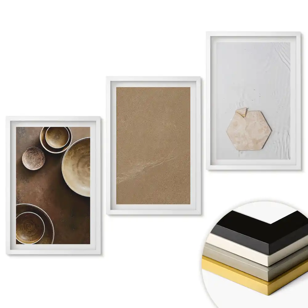 Set obrazů do obývacího pokoje Minimalistické keramické kompozice a textury