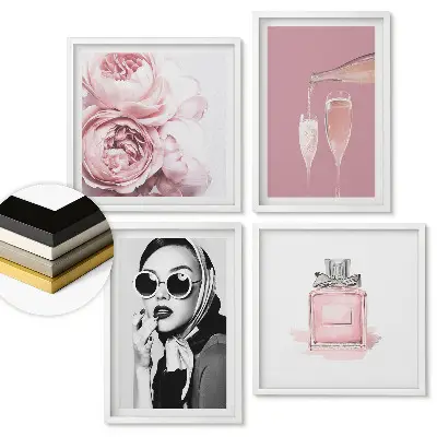 Sada 4 obrazů v rámu Elegance a styl v pastelových odstínech