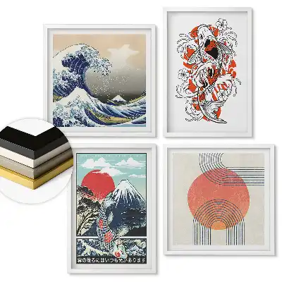 Sada 4 obrazů v rámu Japonské umění v moderním stylu