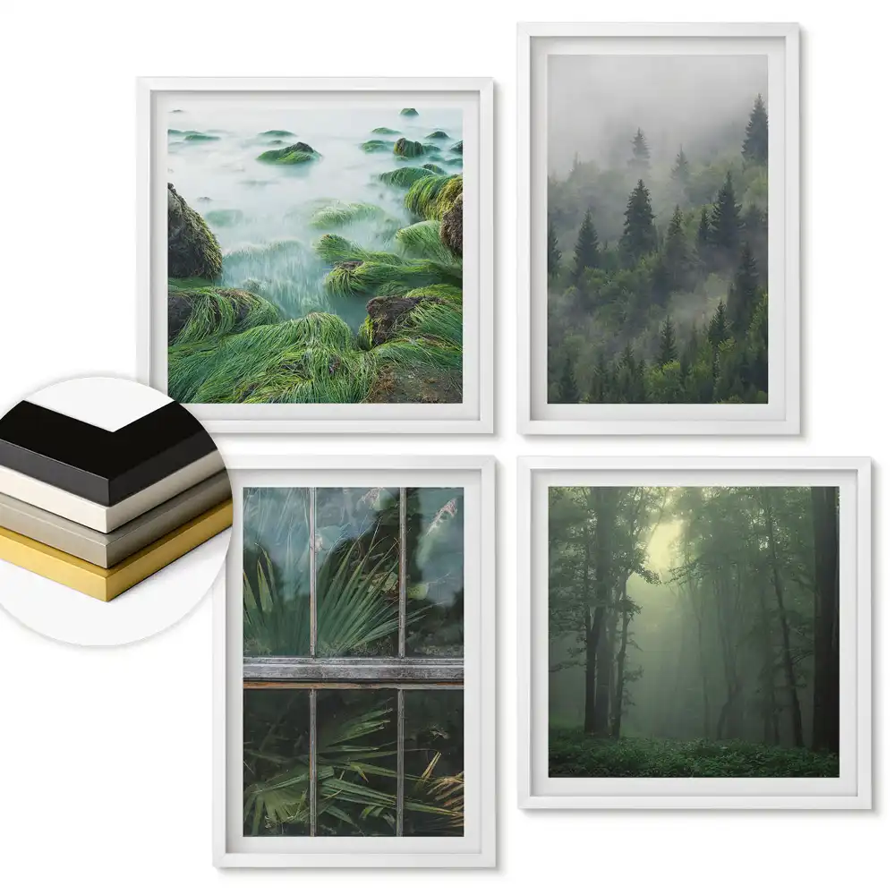 Sada 4 obrazů v rámu Zelená přírodní krajina